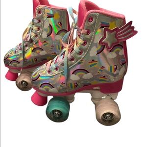 Colorful Rainbow Roller Skates with Wings